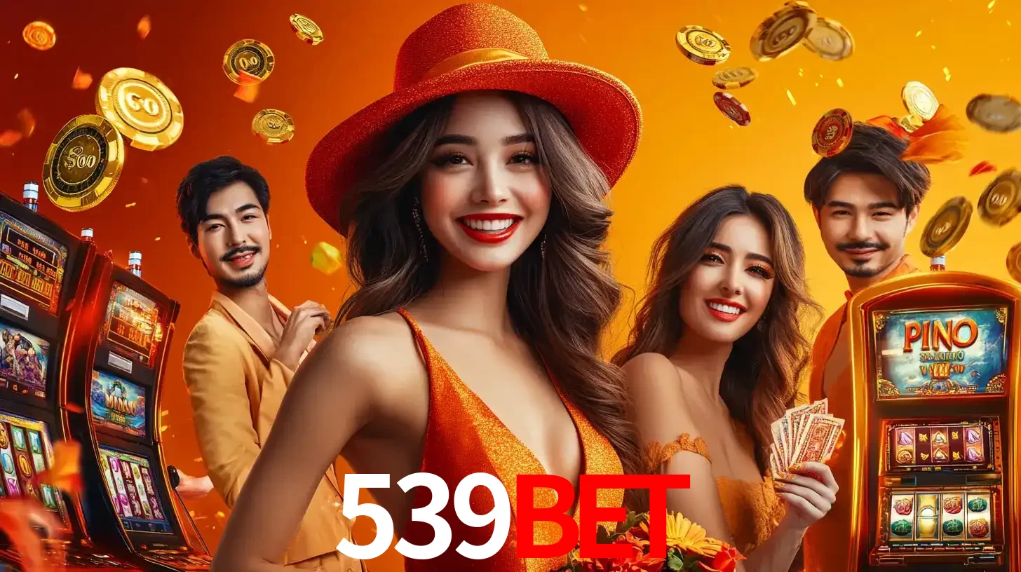 Grupo de amigos asiáticos sorrindo e se divertindo com máquinas de caça-níqueis em um ambiente festivo, celebrando suas vitórias nos jogos de cassino do 539bet.